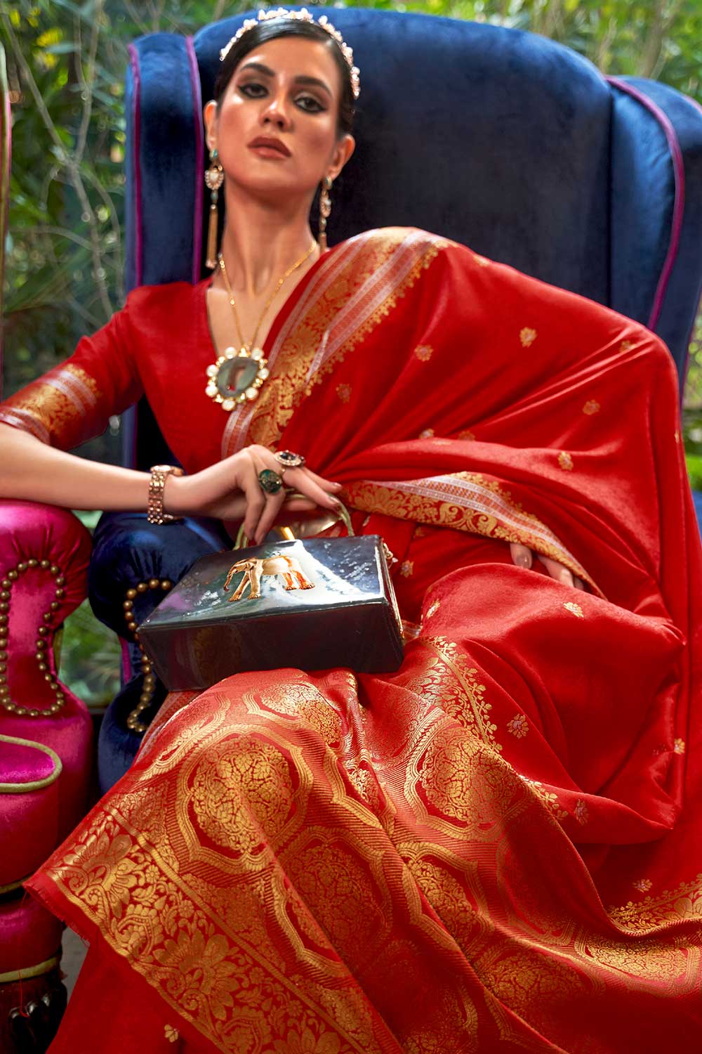 Afsa Red Weaving Silk One Minute Saree