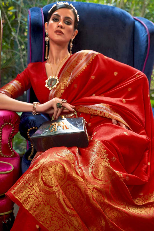 Afsa Red Weaving Silk One Minute Saree