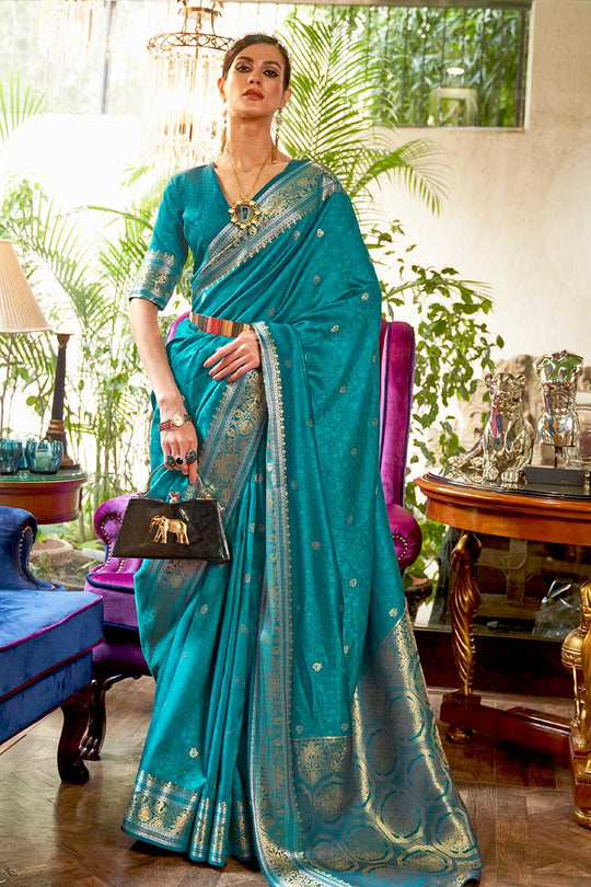 Kallavi Dark Blue Weaving Silk One Minute Saree