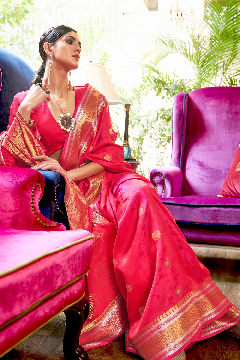 Afsa Pink Weaving Silk One Minute Saree