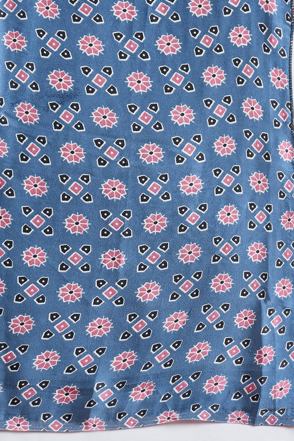 Evita Powder Blue and Black Ajrakh Printed Semi Modal Mirror Work Ready to Wear Saree