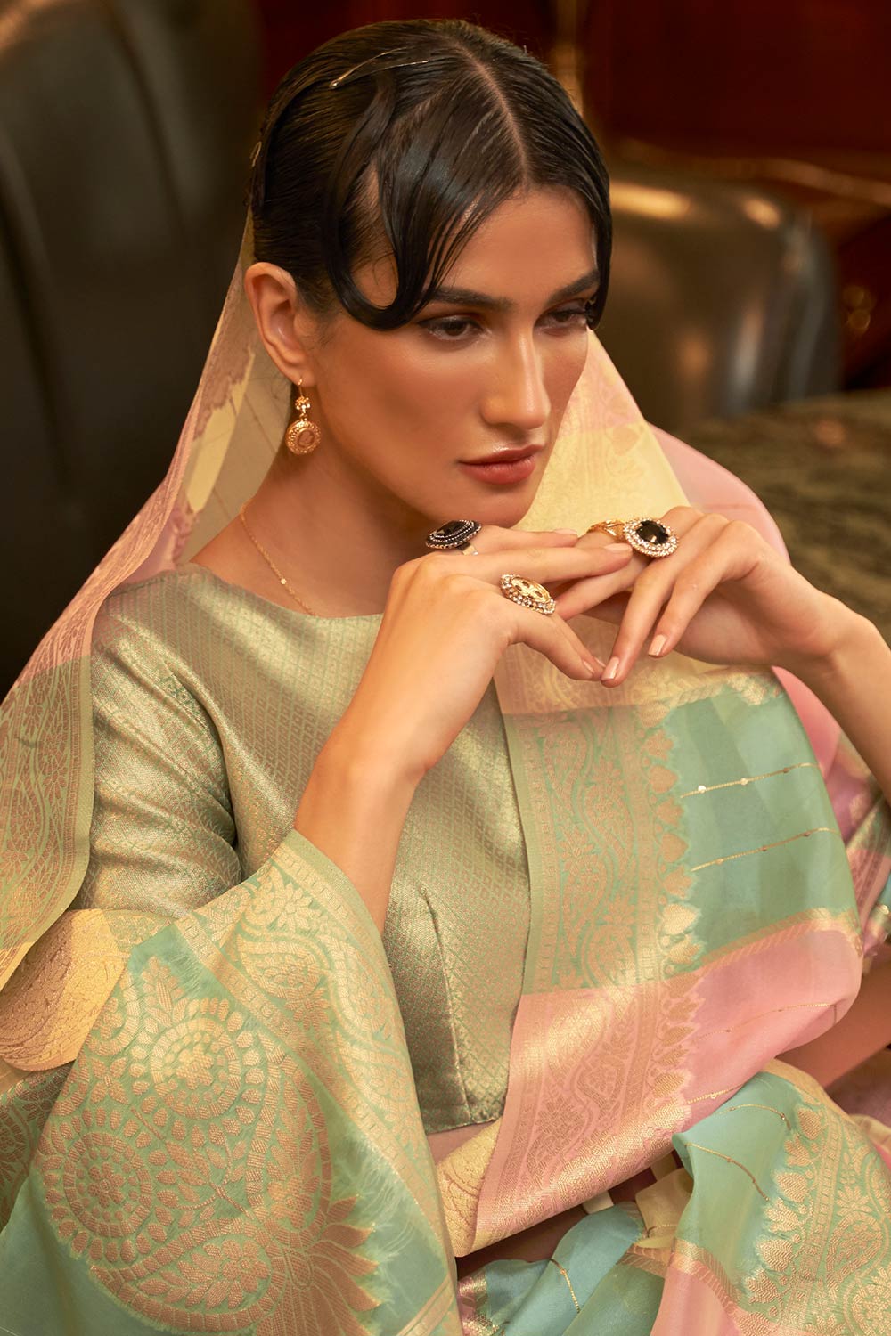 Gabriella Light Yellow Multi Color Sequins Organza One Minute Saree