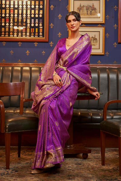 Hazel Purple Weaving Satin Silk One Minute Saree
