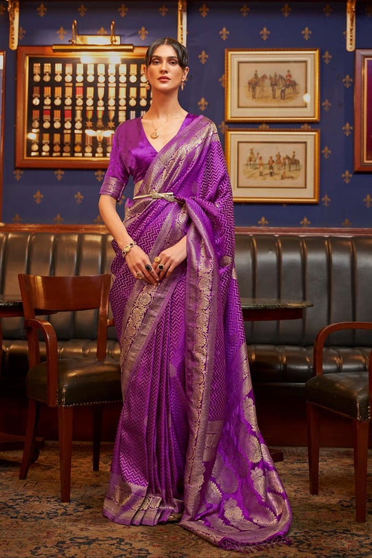 Hazel Purple Weaving Satin Silk One Minute Saree