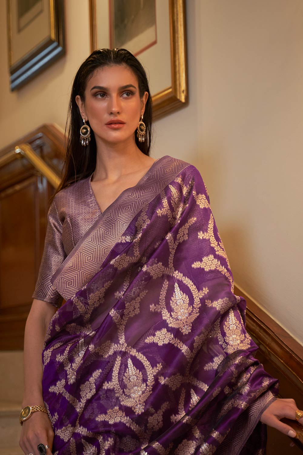 Keesha Violet Two Tone Organza Weave One Minute Saree
