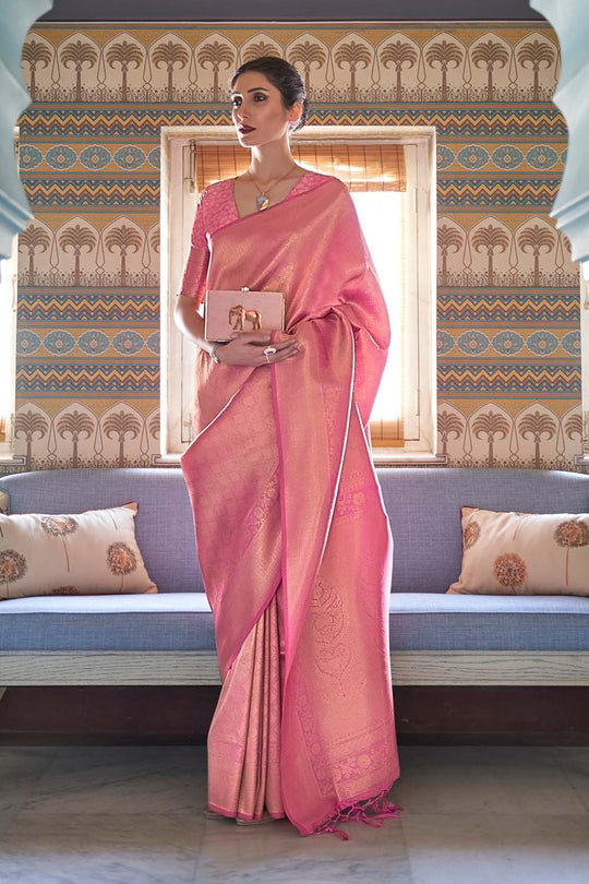 Sania Peach Pink Handloom Weaving Silk Ready to Wear Saree