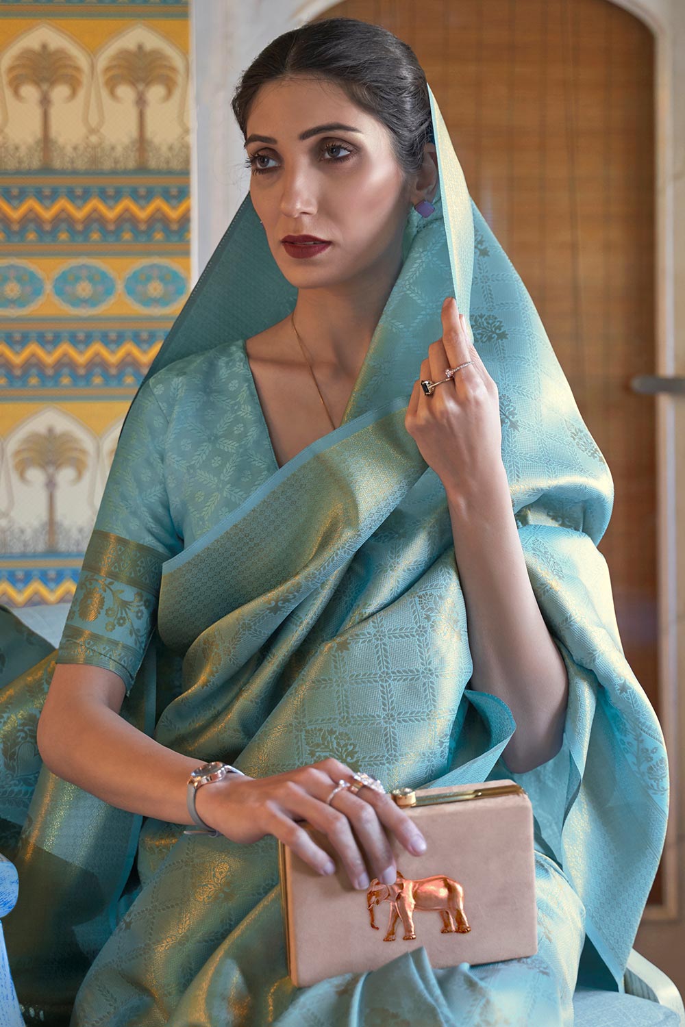 Sania Pastel Blue Handloom Weaving Silk Ready to Wear Saree