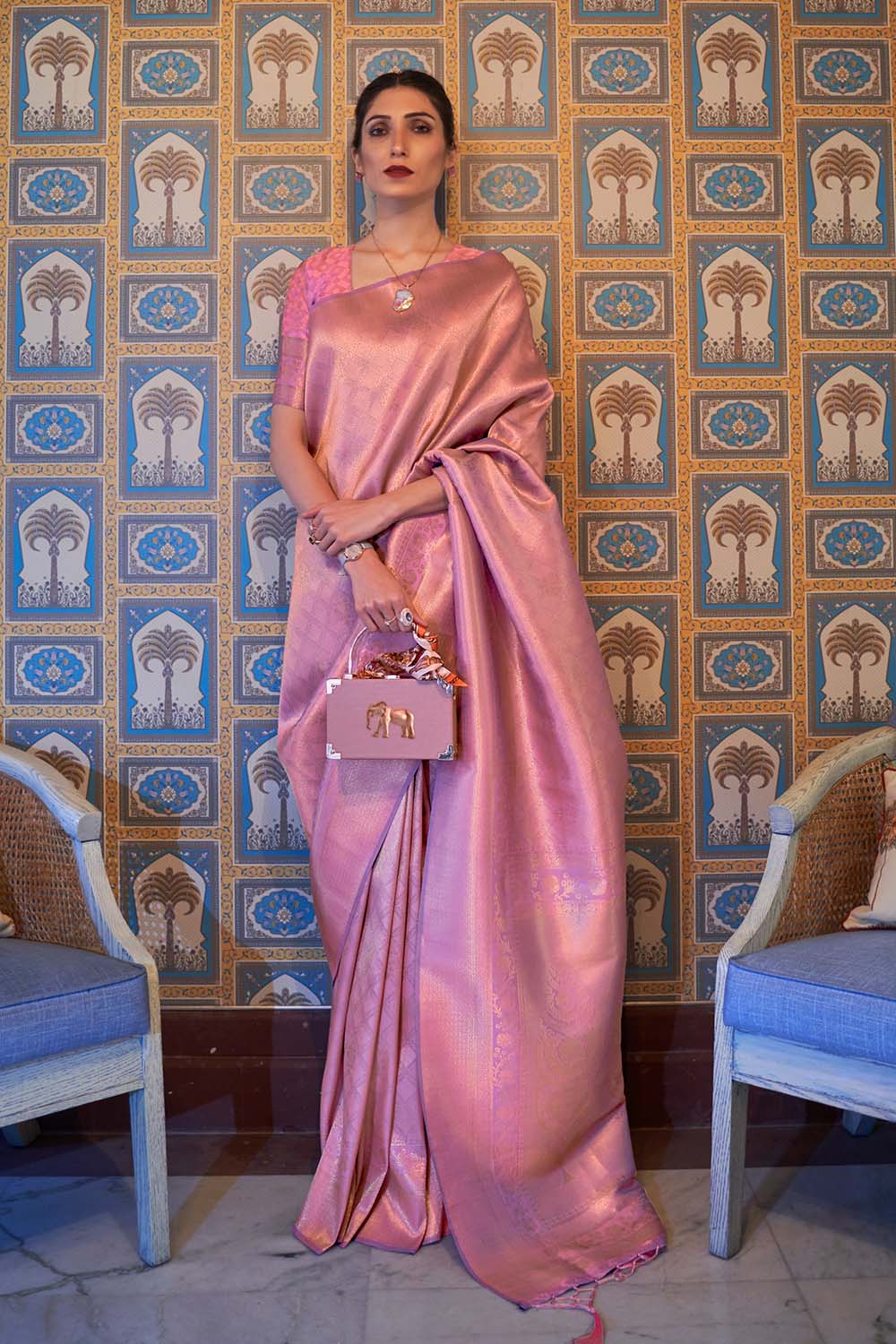 Sania Rose Pink Handloom Weaving Silk Ready to Wear Saree