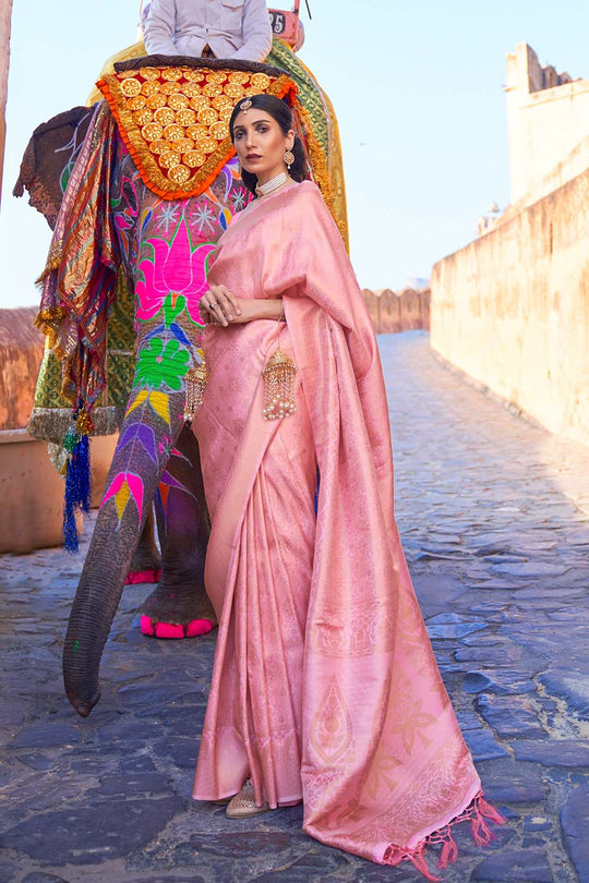 Milan Grande Pink Sequins Handloom Silk One Minute Saree