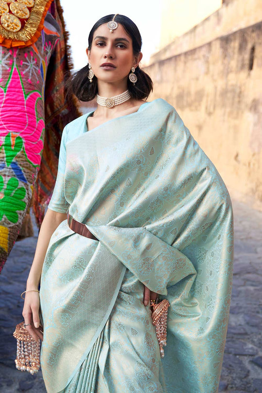 Milan Grande Blue Sequins Handloom Silk One Minute Saree