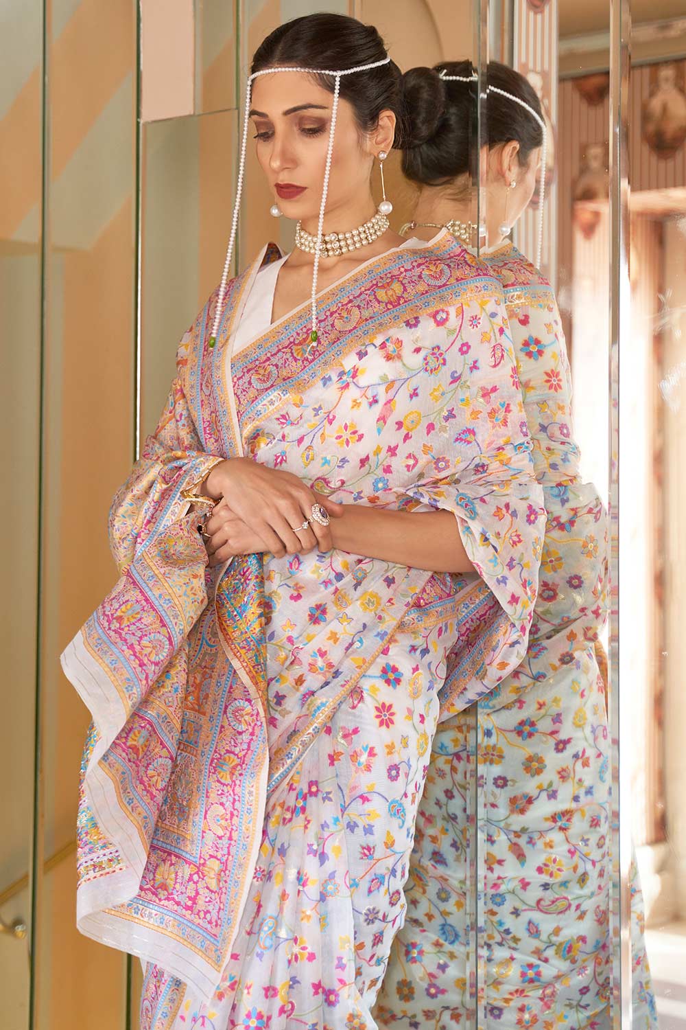 Viola Cream Modal Handloom Silk One Minute Saree