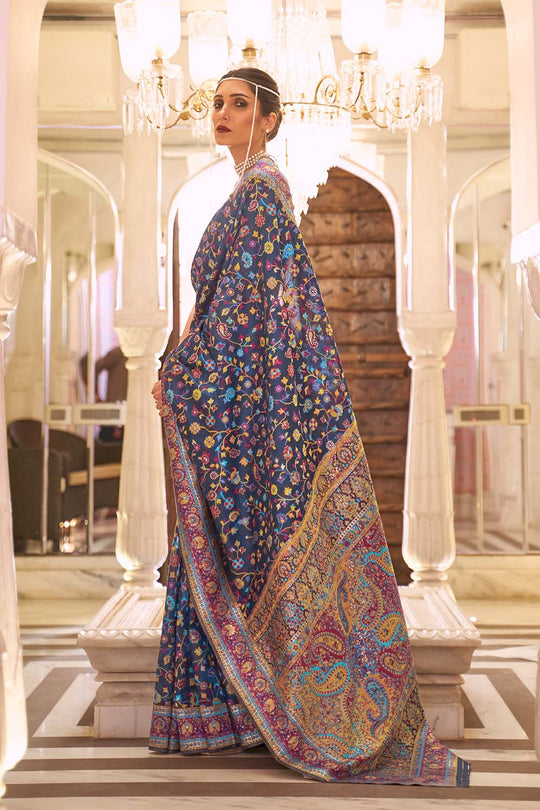 Viola Navy Blue Modal Handloom Silk One Minute Saree