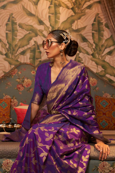 Afsa Purple Two-Tone Silk Weaving One Minute Saree