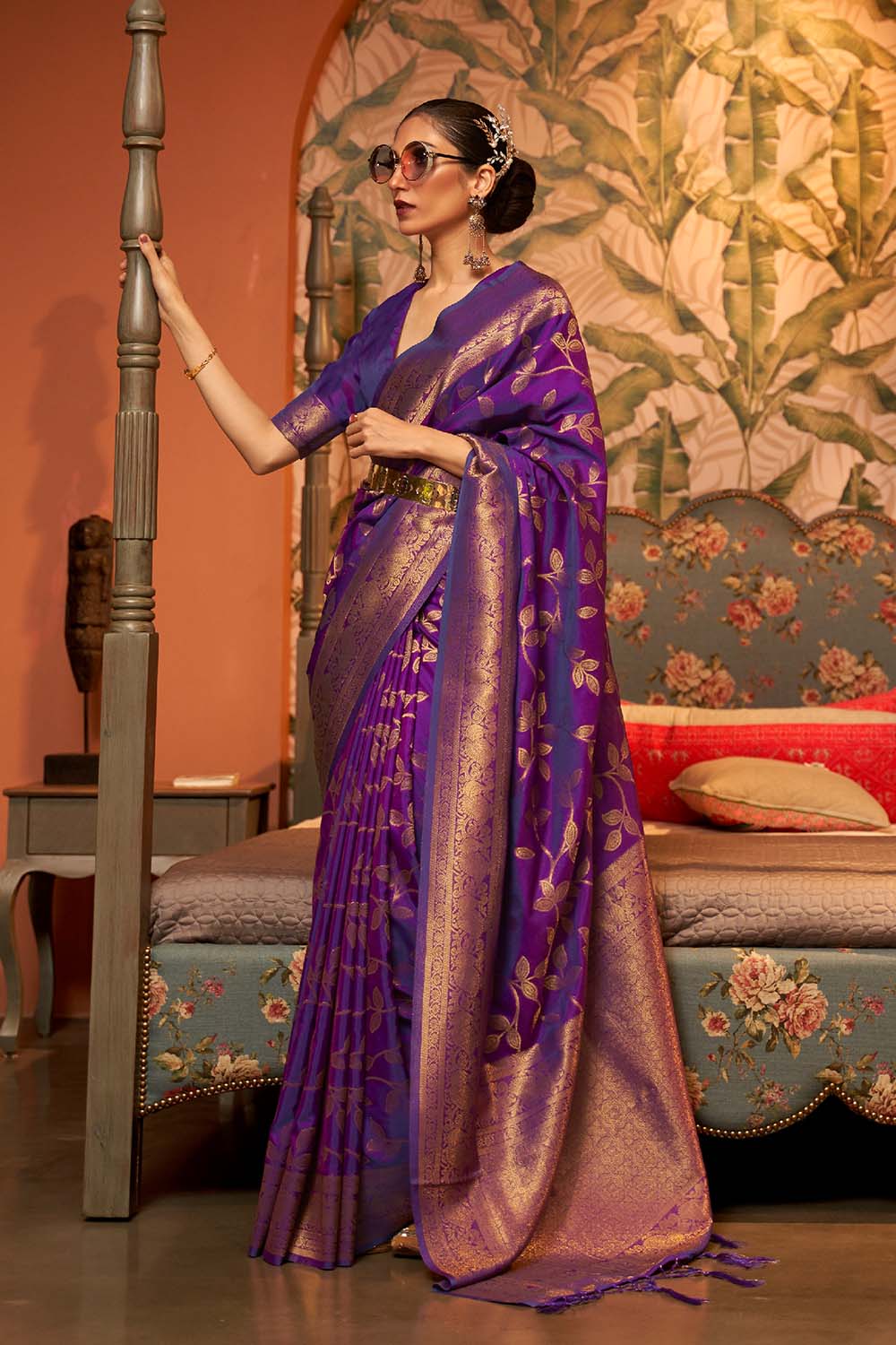 Afsa Purple Two-Tone Silk Weaving One Minute Saree