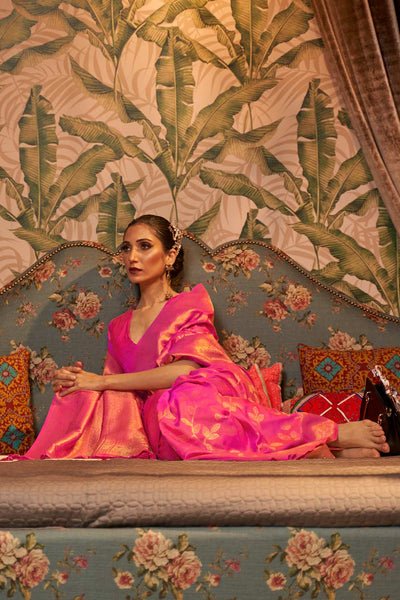 Afsa Pink Two-Tone Silk Weaving One Minute Saree