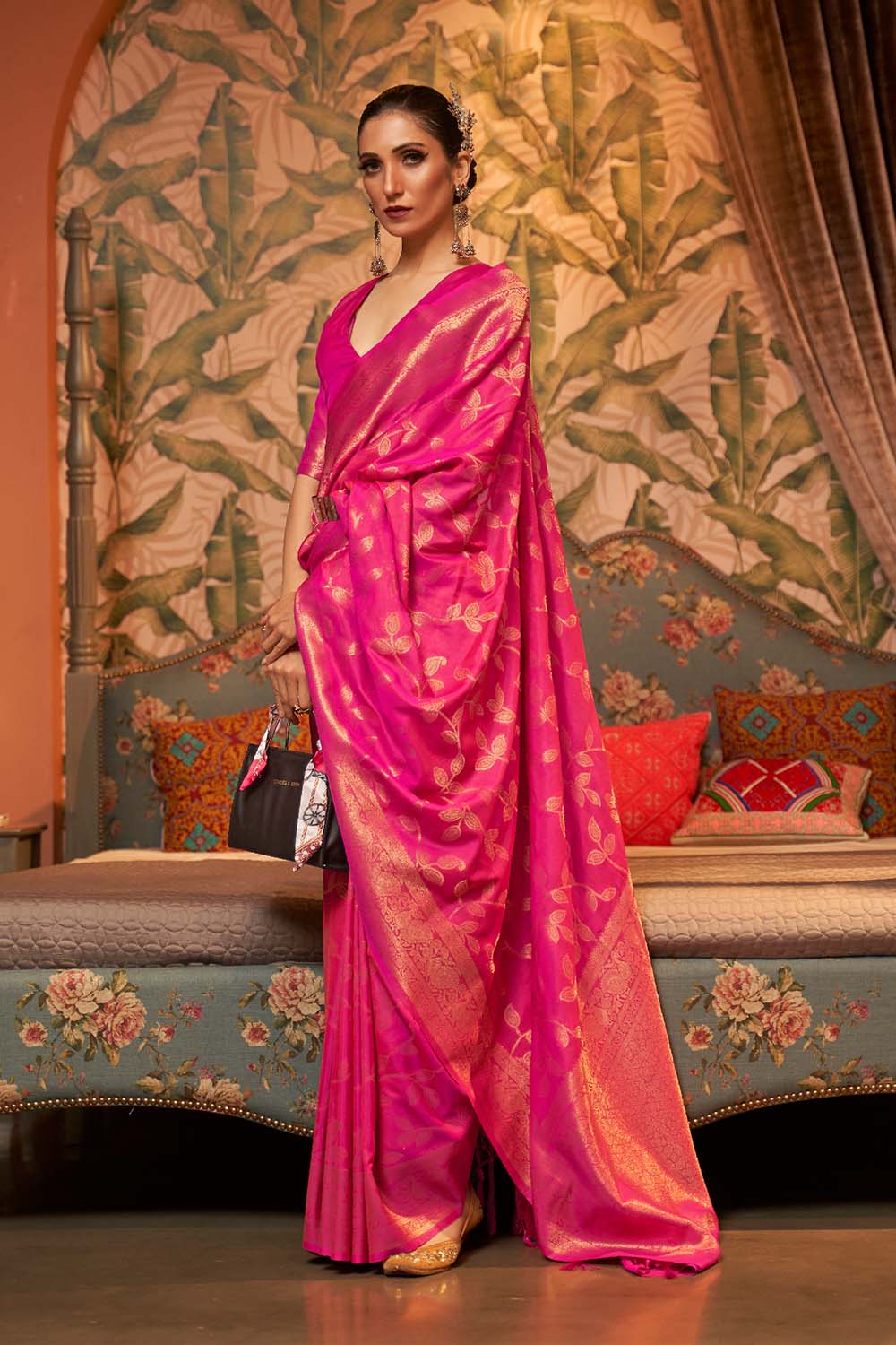 Afsa Pink Two-Tone Silk Weaving One Minute Saree