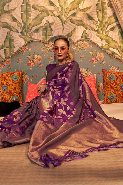Afsa Violet Two-Tone Silk Weaving One Minute Saree