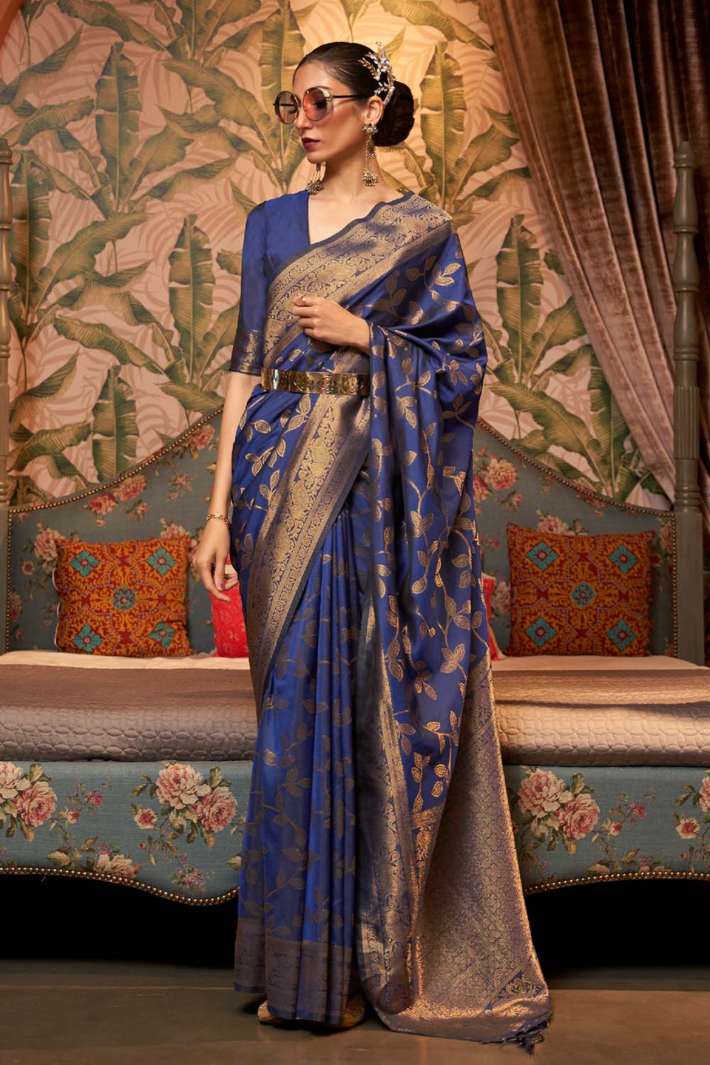 Afsa Navy Blue Two-Tone Silk Weaving One Minute Saree