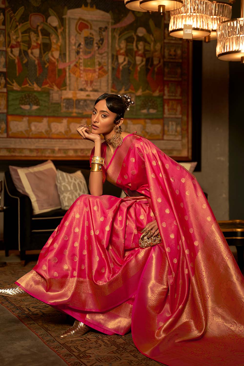 Zoha Red Zari Handloom Weaving Silk One Minute Saree