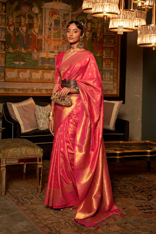 Zoha Red Zari Handloom Weaving Silk One Minute Saree