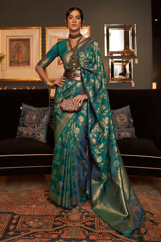 Calista Green Handloom Silk One Minute Saree
