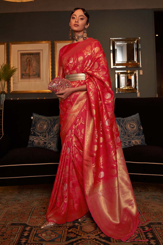 Calista  Red Handloom Silk One Minute Saree