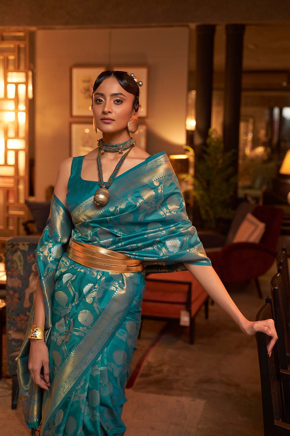 Calista Dark Green Handloom Silk One Minute Saree