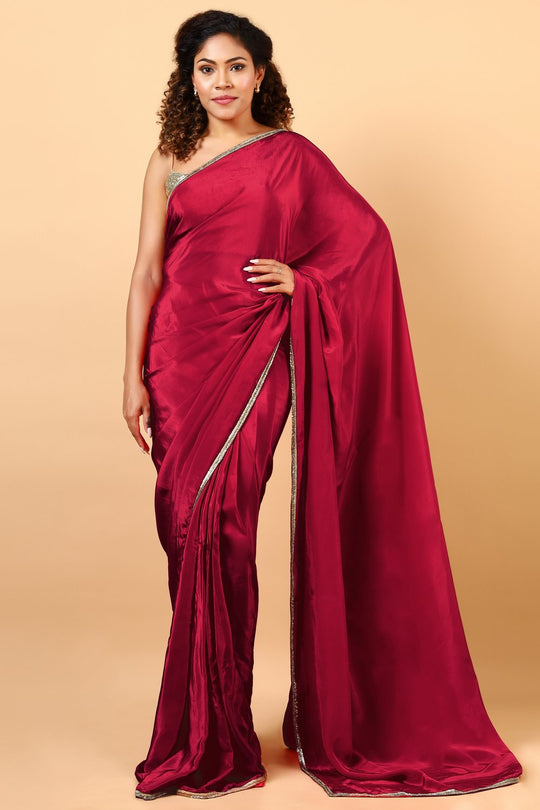 Riva Red Crepe Silk Saree with Embellished border Ready to Wear One Minute Saree