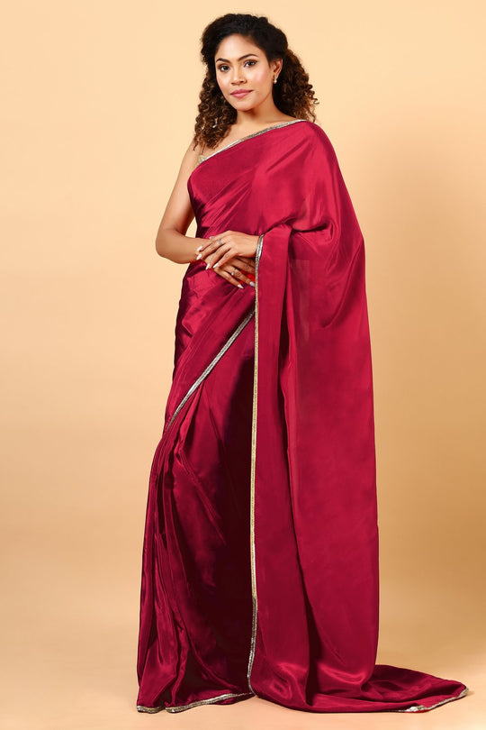 Riva Red Crepe Silk Saree with Embellished border Ready to Wear One Minute Saree
