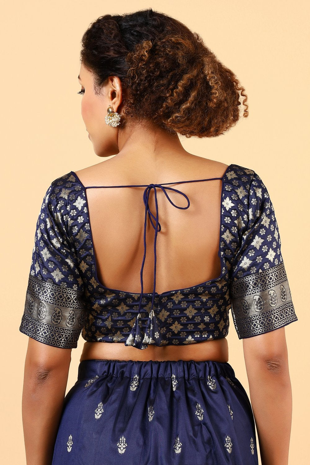 Ana Navy Blue Silk Blend Banarasi One Minute Saree