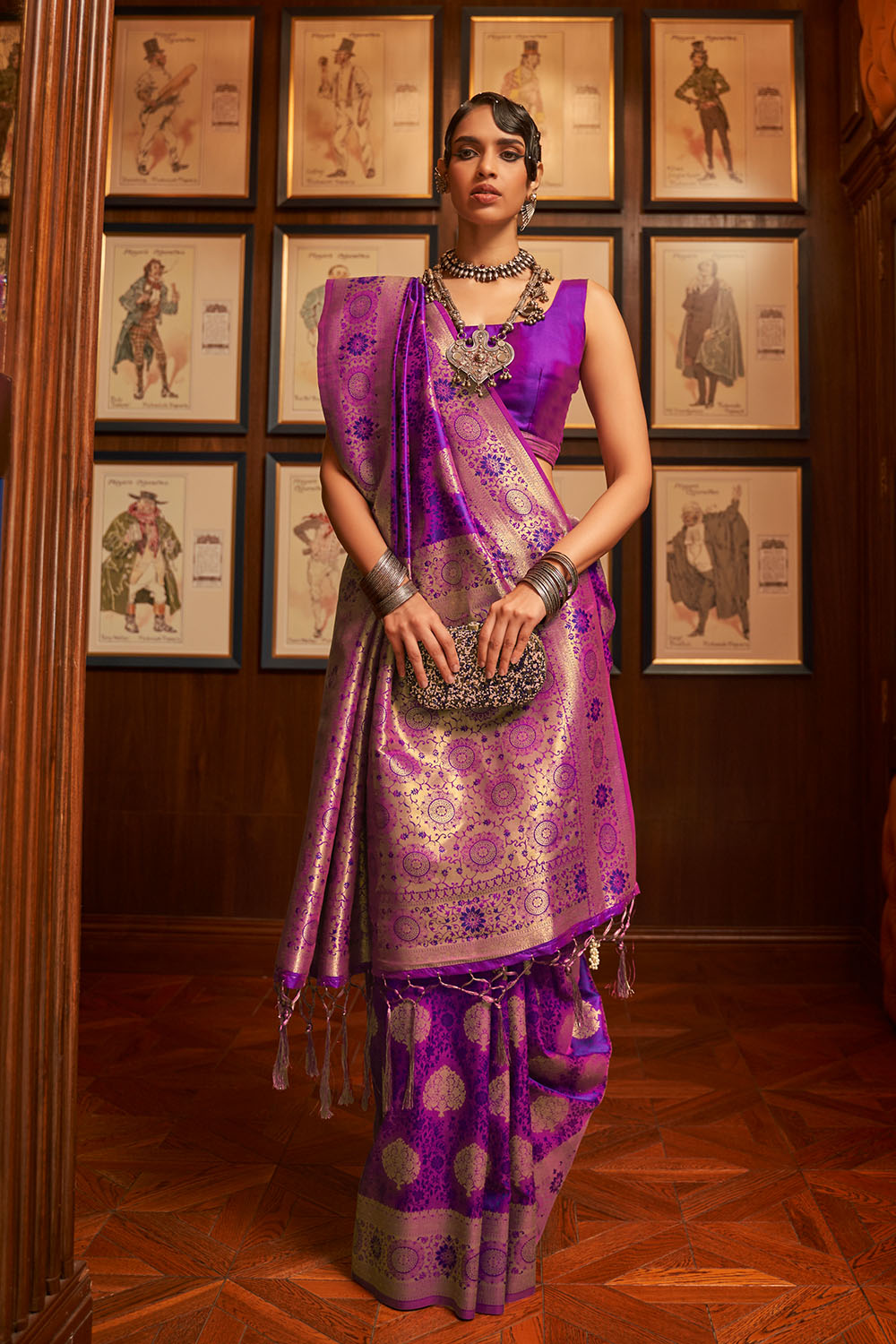 Mika Royal Purple Handloom Silk Zari Work Ready to Wear Saree