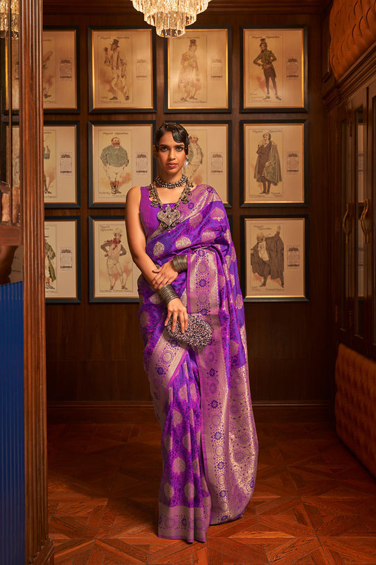 Mika Royal Purple Handloom Silk Zari Work Ready to Wear Saree