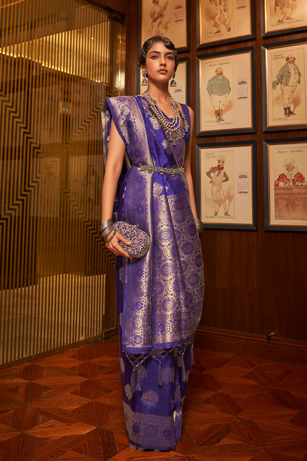 Mika Royal Blue Handloom Silk Zari Work Ready to Wear Saree