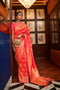 Mika Coral Orange Handloom Silk Zari Work Ready to Wear Saree