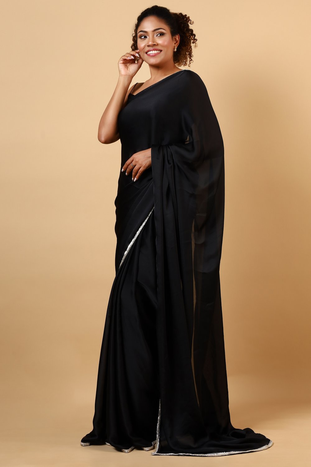 Tia Black Monochrome Satin One Minute Saree