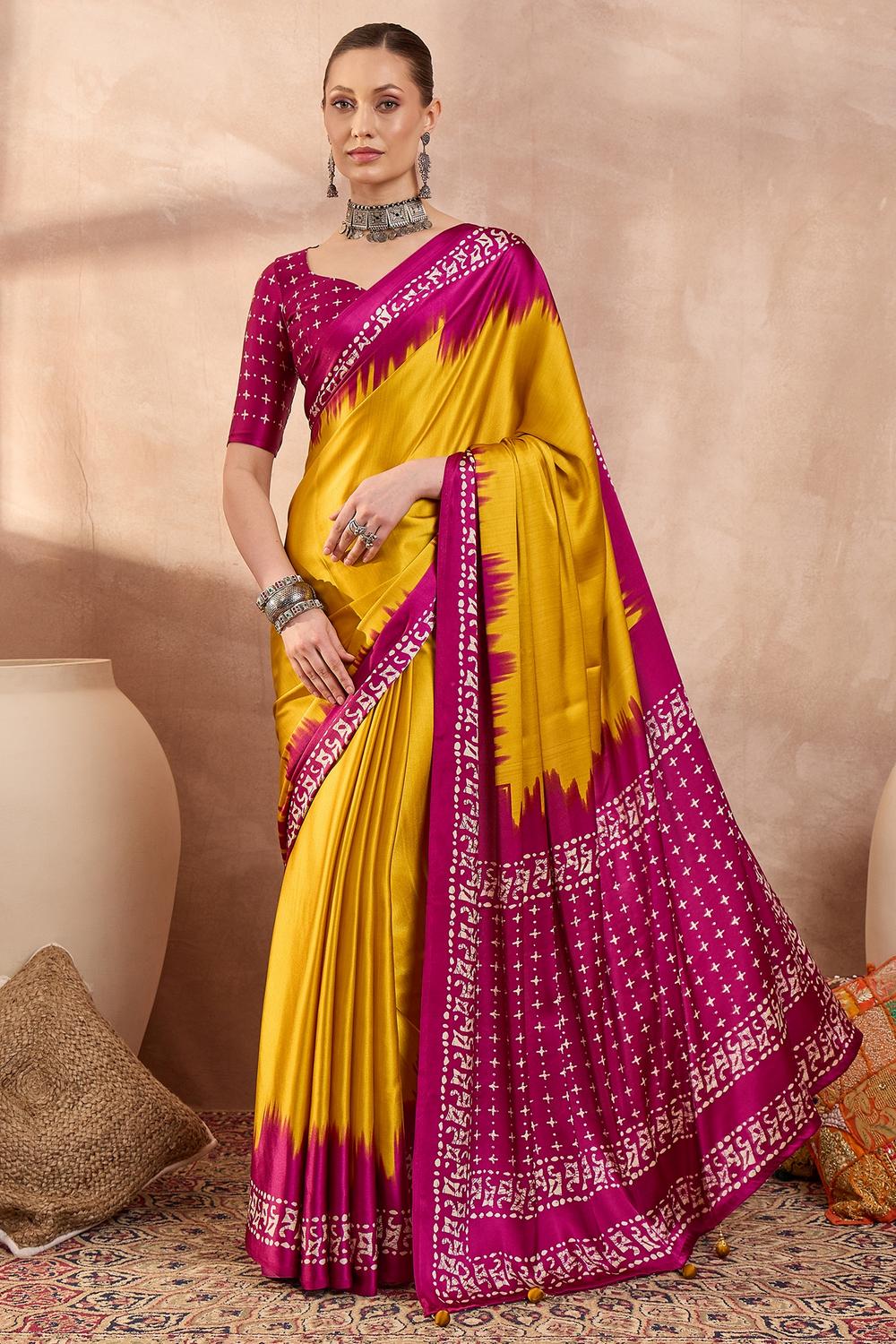 Kenya Yellow Modal Ajrakh Printed Ready to Wear One Minute Saree