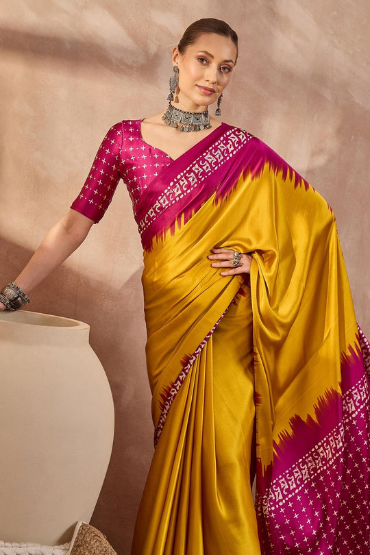 Kenya Yellow Modal Ajrakh Printed Ready to Wear One Minute Saree