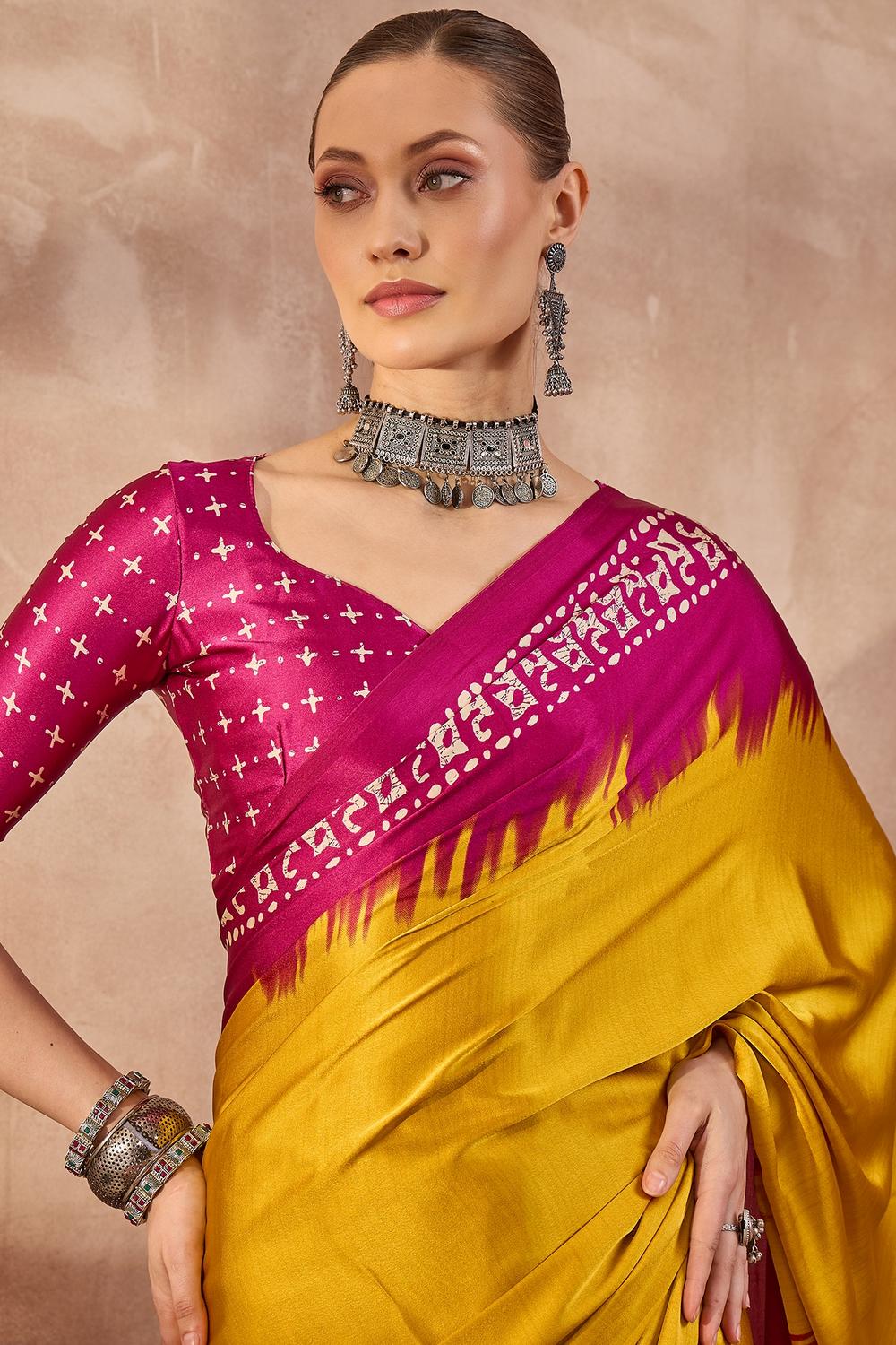 Kenya Yellow Modal Ajrakh Printed Ready to Wear One Minute Saree