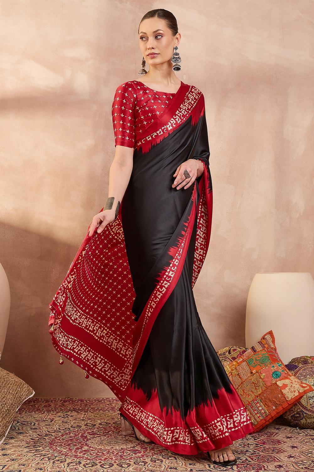 Kenya Black Modal Ajrakh Printed Ready to Wear One Minute Saree
