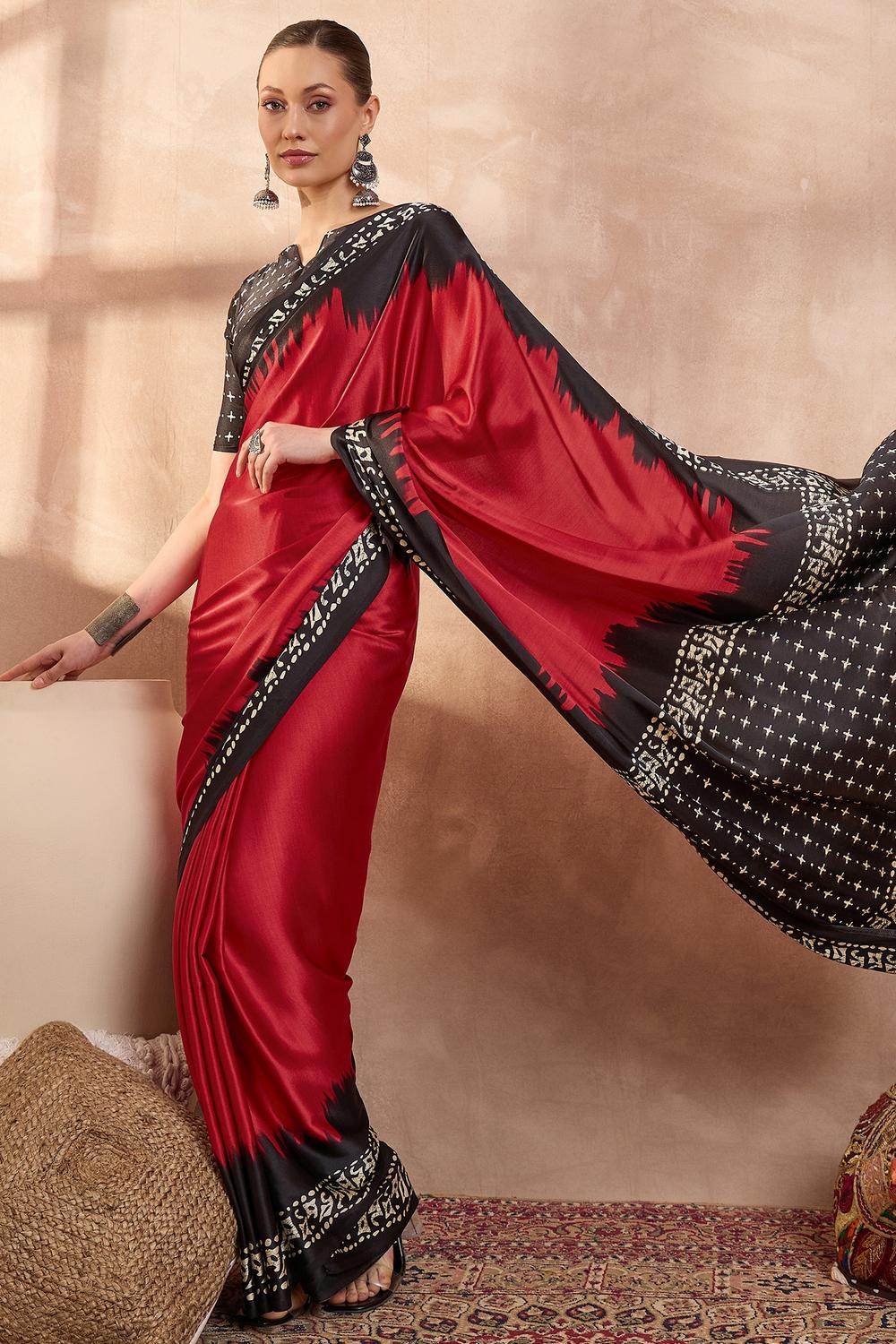 Kenya Modal Ajrakh Printed Ready to Wear One Minute Saree