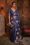 Agra Royal Blue Pure Satin Copper Zari Weaving Ready to Wear Saree