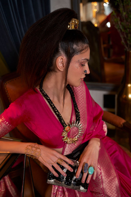 Hibana Rani Pink Georgette Woven Ready to Wear One Minute Saree®