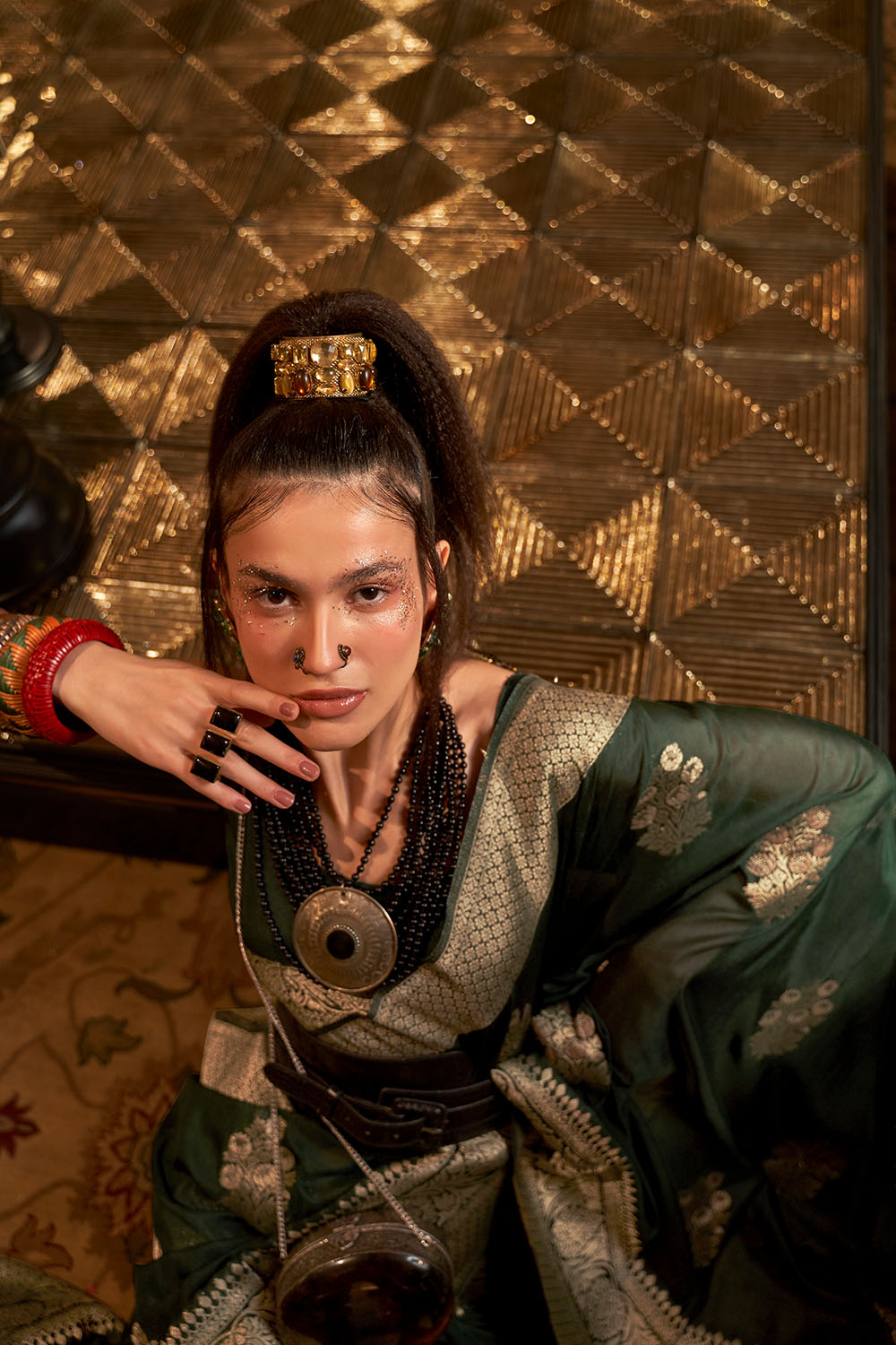 Hibana Emerald Green Georgette Woven Ready to Wear One Minute Saree®