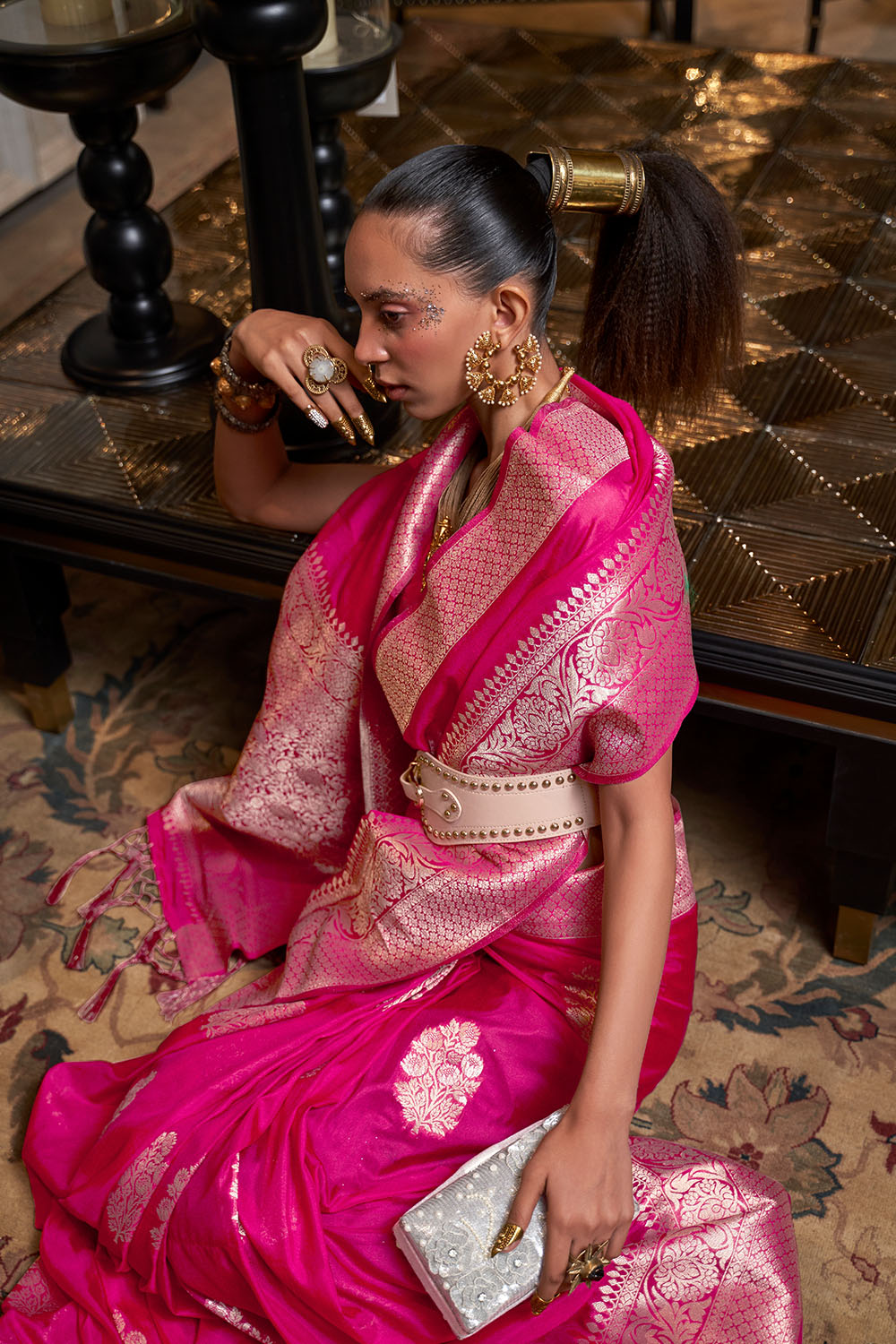 Hibana Magenta Georgette Woven Ready to Wear One Minute Saree®