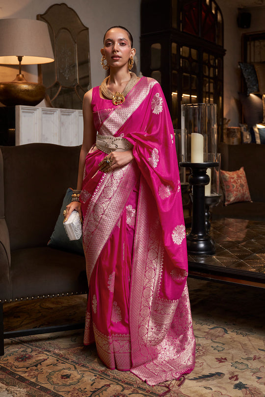 Hibana Magenta Georgette Woven Ready to Wear One Minute Saree®