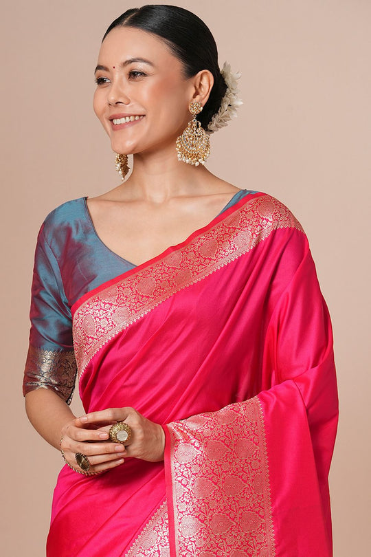 Padma Pink Silk Blend Woven Ready To Wear One Minute Saree