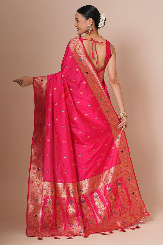 Padma Pink Silk Blend Woven Motif Work Ready To Wear One Minute Saree