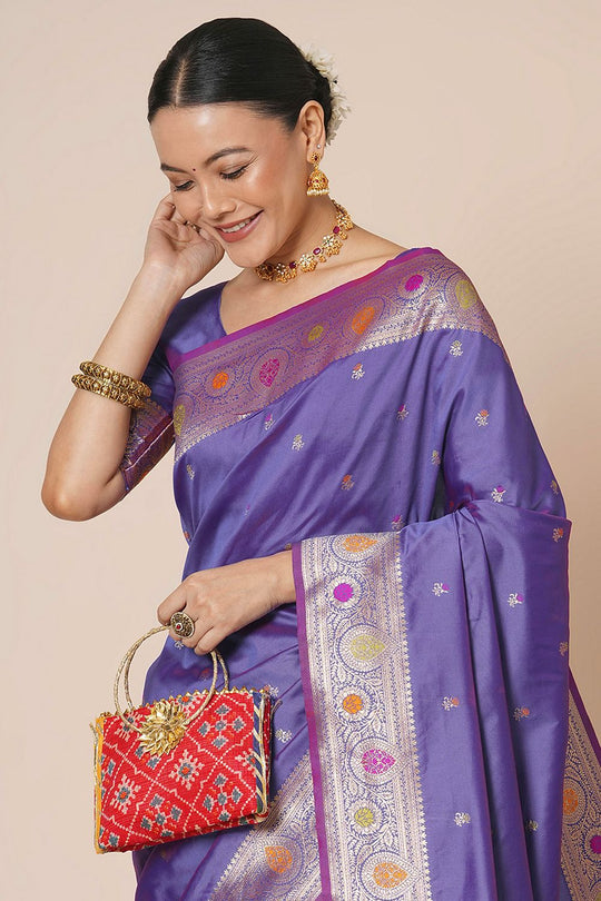 Padma Lavender Silk Blend Woven Motif Work Ready To Wear One Minute Saree