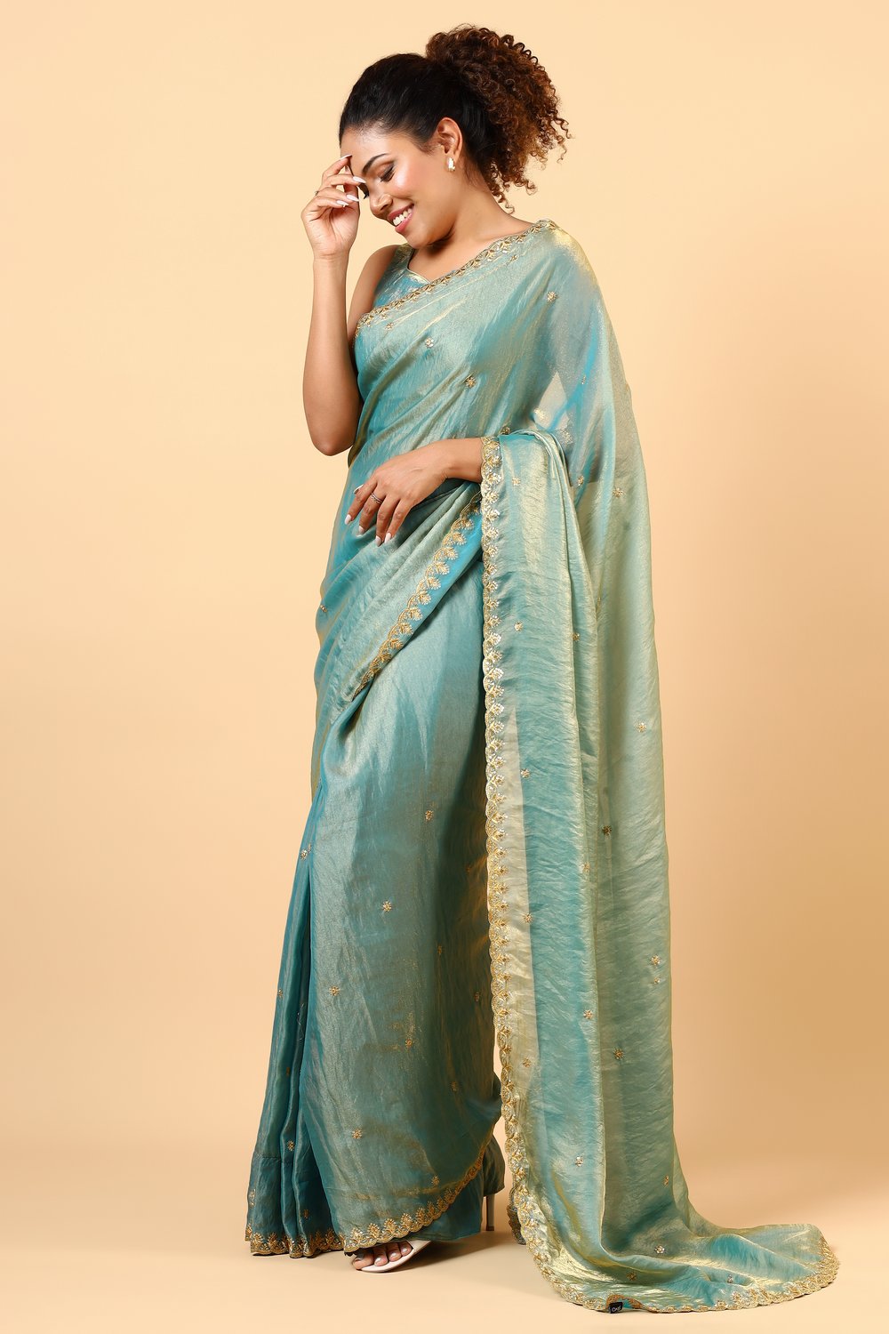Mira Light Blue Paper Silk Embroidered Ready to Wear One Minute Saree