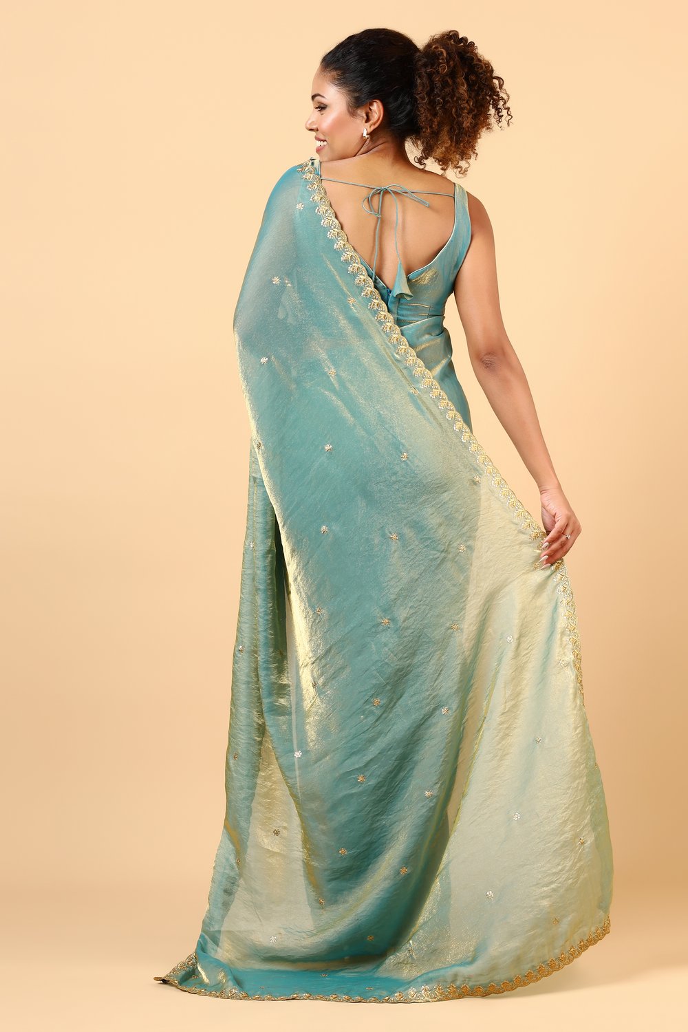 Mira Light Blue Paper Silk Embroidered Ready to Wear One Minute Saree